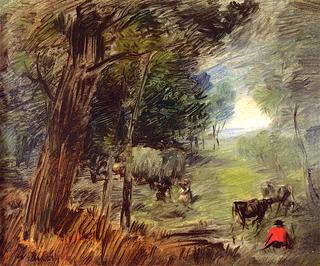 Forests cape with Hay Wagon and Cows