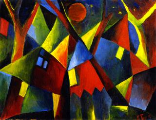 Yellow Moon over Tumbling Houses