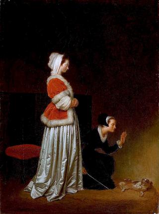 A Lady and her Maid Chastising a Spaniel