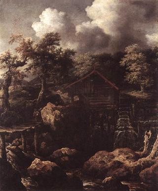 Forest Scene with Water Mill