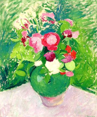 Green Jug of Roses: Still Life