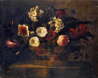 Still Life of Flowers in a Wicker Basket