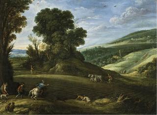 Landscape with Hunters Crossing a Field