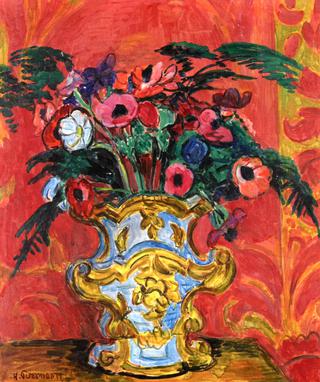 Anemones and Fern in a Baroque Vase