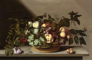 A Still Life of Grapes, Cherries, Peaches and Other Fruit in a Basket