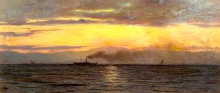 A Steamer on Lake Geneva: Evening Effect