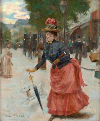 Boulevard scene with an elegant lady