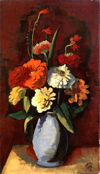 Zinnias in a Blue Vase