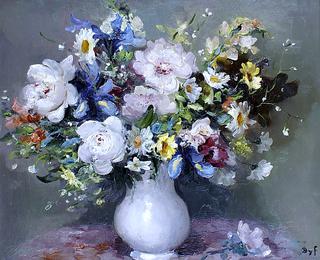 Peonies in a White Vase