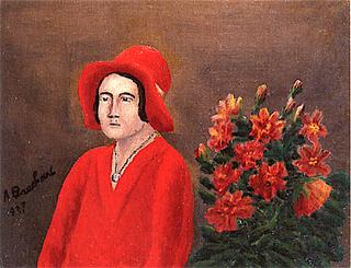 Portrait of a Woman in Red with Flowers