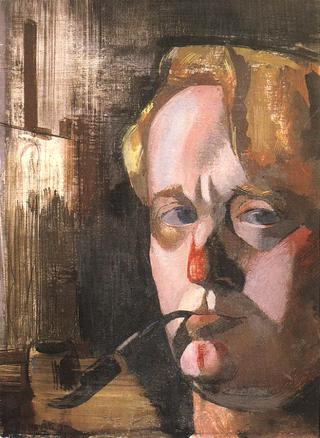 Self Portrait with Pipe and Easel