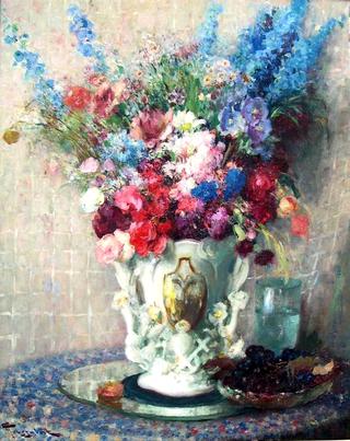 Bouquet of Flowers in White Porcelain Vase