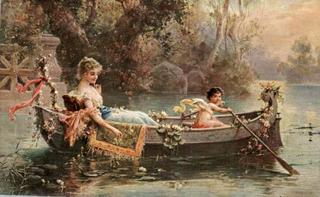 Woman and Cupid in a Boat