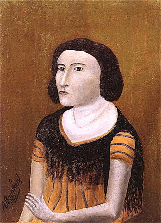 Portrait of a Young Girl in an Orange and Black Dress