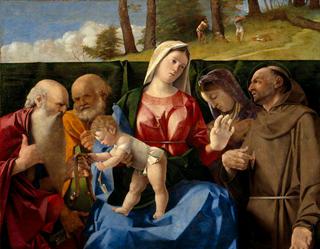圣母与圣子哲罗姆、彼得、弗朗西斯和一位身份不明的女圣人