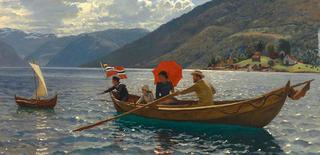 Artist with His Family Boating in Balestrand