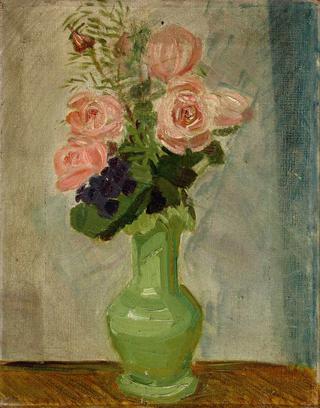 Bouquet of Roses in a Green Vase