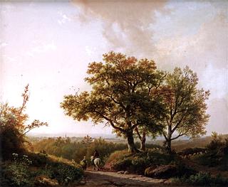 An Extensive Landscape with Travelers on a Sunlit Path, a View of Nijmegen beyond