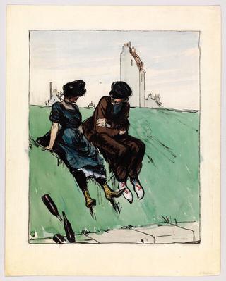 French Couple on Embankment After Albert Guillaume