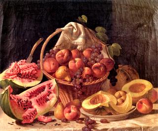 Elaborate Still Life with Melons and Fruit on a Marble Slab