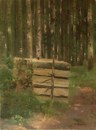 Pile of wood in the forest