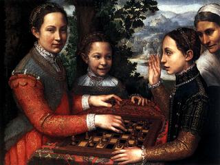 "Portrait of the Artists Sisters Playing Chess"