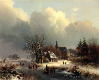 Figures on a Frozen River in Winter