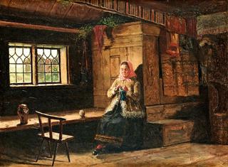 Woman Knitting in an Interior