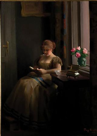 Interior Scene with Woman Reading Near Window