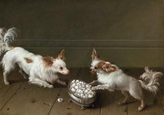 Two Toy Spaniels at a Sugar Bowl