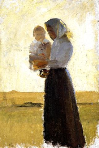 Young Woman with Her Child on Her Arm