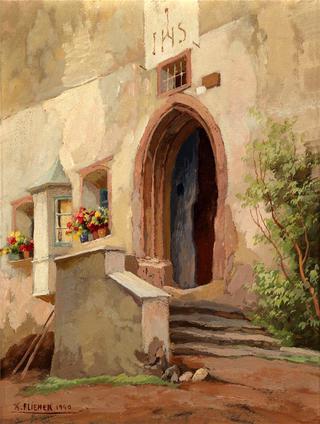 Entrance to the Defreggerhaus in Grins, Tyrol