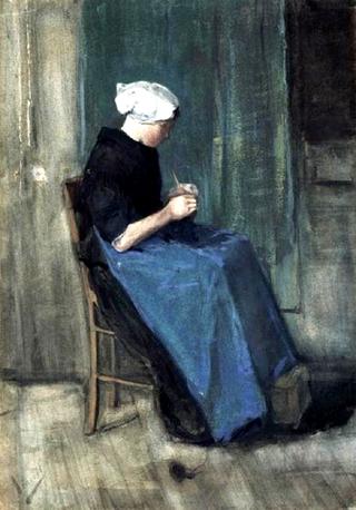 Young Scheveningen Woman Knitting, Facing Right