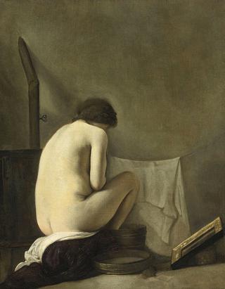 Seated Nude Bathing by the Stove