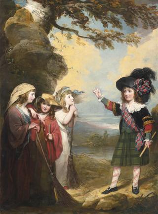 Four children play-acting as Macbeth and the three witches