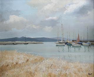 Wheat field, boats and mountains