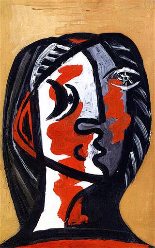 Woman Head in Grey and Red