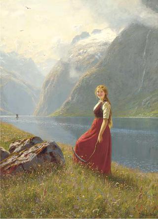 A young harvester at a sunlit fjord