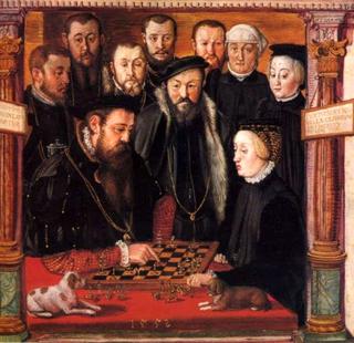 Duke Albrecht V. of Bavaria and his wife Anna of Austria playing chess