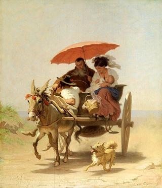 Donkey Coach with a Monk and Young Mother