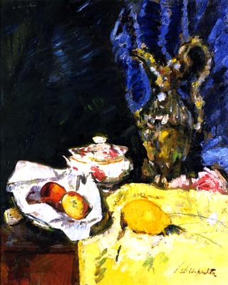 Still Life with Fruit, a Ewer and an Ecuelle on a Yellow Drape