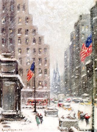 Winter Storm at the Library, New York