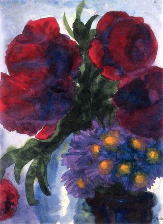 Poppies and Violet Asters