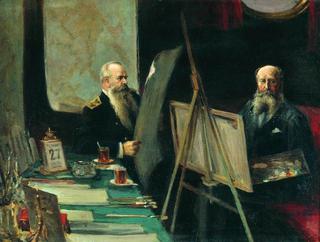 Vasily Vereshchagin Painting the Portrait of Rear Admiral Makarov