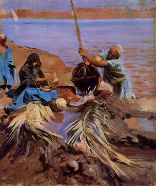 埃及人从尼罗河中取水