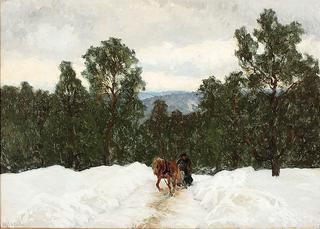 A Horse-Drawn Sleigh in a Winter Landscape