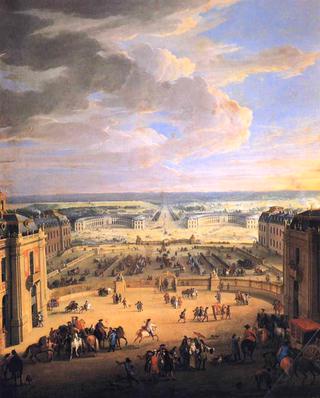 凡尔赛宫前院和马厩的景观