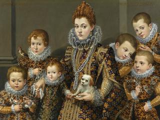 Portrait of Bianca degli Utili Maselli, Holding a Dog and Surrounded by  Six of her Children