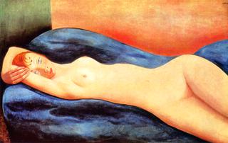 Nude Reclining on a Blue Sofa