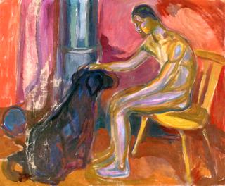 Seated Naked Man with Dog